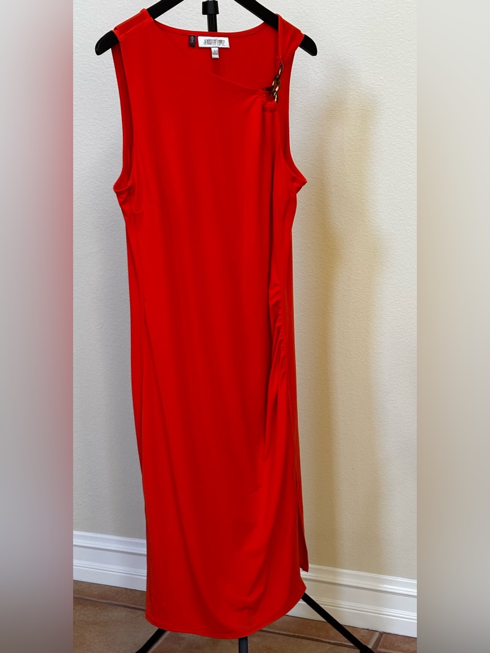 Jennifer Lopez Vibrant Orange Sleeveless Midi Dress